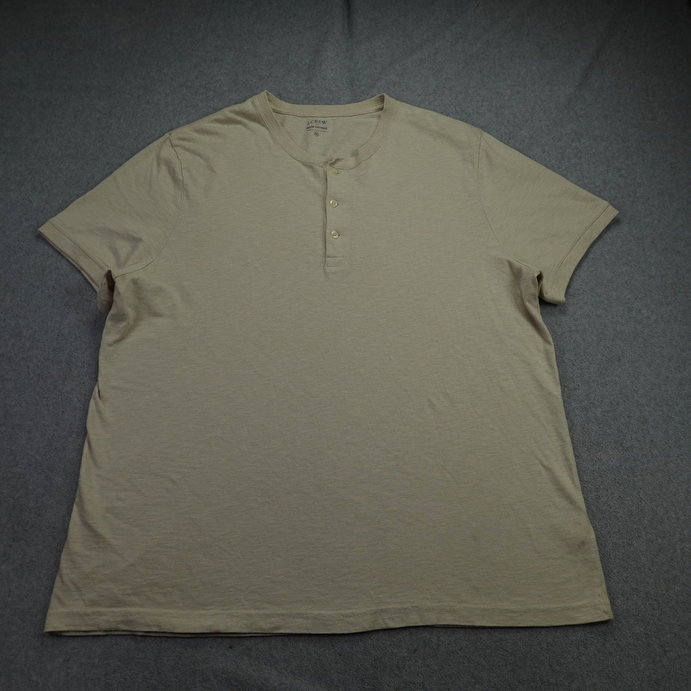 J.Crew T-Shirt Mens‎ XXL Tan Casual Slub Cotton Short Sleeve Henley